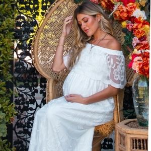 Pinkblush Off Shoulder Lace Maternity Maxi Dress